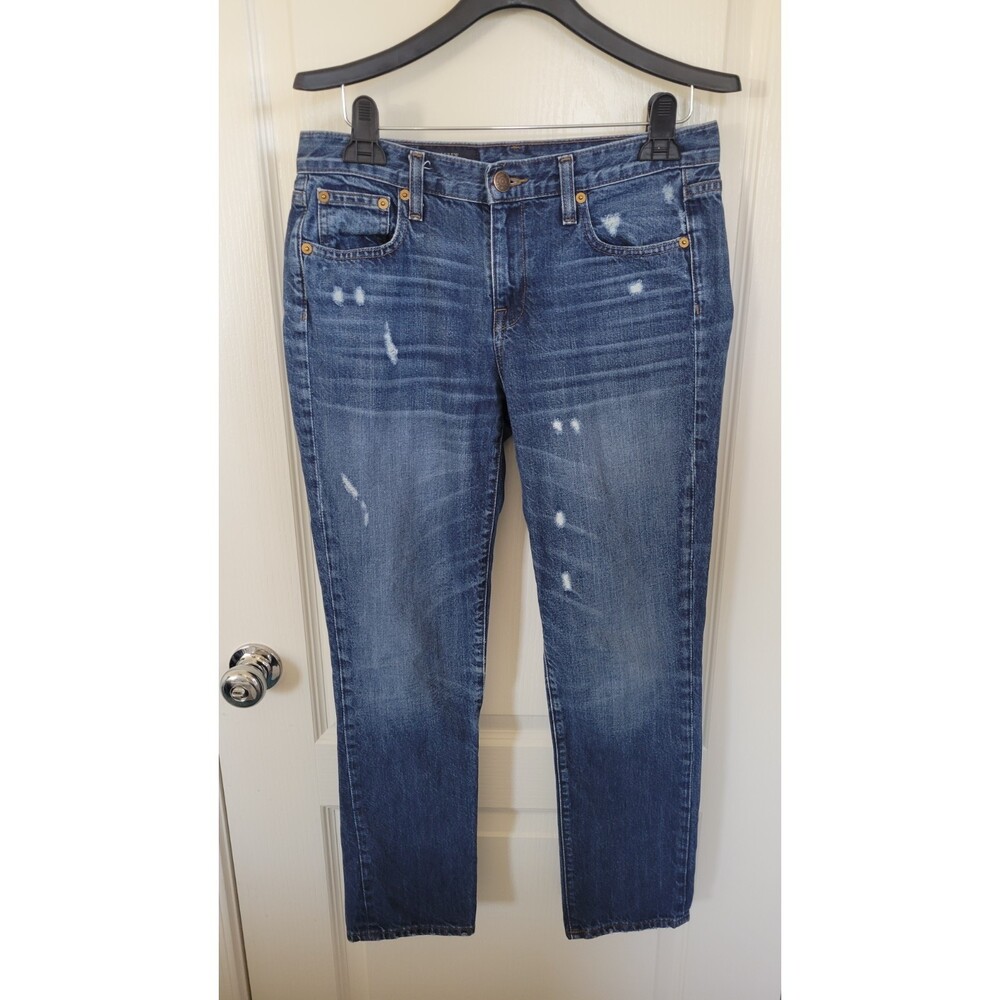 Women's J. Crew Broken In Boyfriend Dark Wash Distressed Denim Jeans